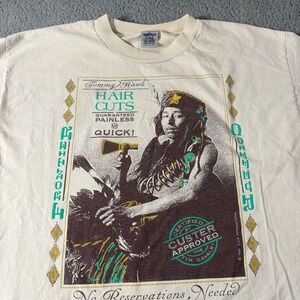Vintage 1991 Tommy Hawk Frontier Coiffeur T Shirt Mens XL Single Stitch Cream